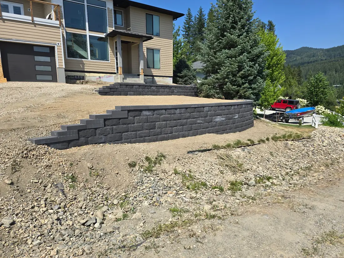 Slope excavation, grading and block wall construction, Salmon Arm BC